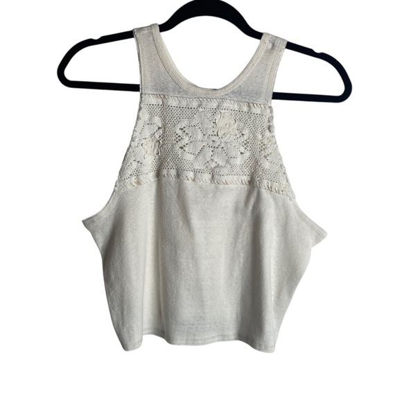 Free People We The Free Size Xs Window Crochet Star Crop Tank Top Ivory Boxy - Picture 2 of 8